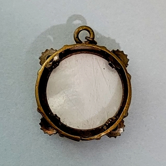 Antique 1800s Mother of Pearl Tambourine Pendant w/Moving Parts. ¾" - Picture 6 of 10